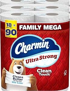 Charmin Ultra Strong Clean Touch Toilet Paper, 18 Family Mega Rolls = 90 Regular Rolls