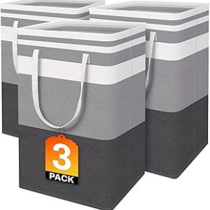 BlissTotes 3-Pack Laundry Basket, Freestanding＆Waterproof Laundry Hamper, Collapsible Tall Clothes Hamper with Easy Carry Handles for Clothes, Towels in the Family and Dorm,Gradient Grey,75L
