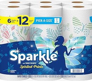 Sparkle Pick-A-Size Paper Towels, Spirited Prints, 6 Double Rolls = 12 Regular Rolls, Everyday Value Paper Towel With Full And Half Sheets
