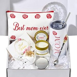 Gifts for Mom, Elegant Rose Gift Basket for Women, Mothers Day Gifts for Mom from Daughter Son Husband Family, Coffee Mug Glass Drinking Set, Mother's Day, Birthday, Christmas Gift Box
