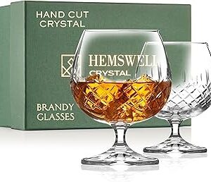 Brandy Snifter Glasses Set of 2 - Small Cut Glass Goblets for Scotch or Whiskey - Cognac Glasses - European Crystal 8.5oz