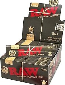 RAW Classic Black King Size Slim Natural Unrefined Ultra Thin 110mm Rolling Papers (50 Packs)