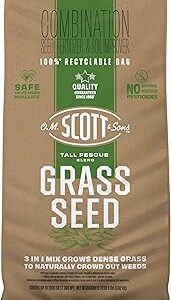 O.M. Scott and Sons Tall Fescue Blend Grass Seed, Fertilizer and Soil Improver, Naturally Crowds Out Weeds, Covers Up to 2,000 sq. ft., 8 lbs.