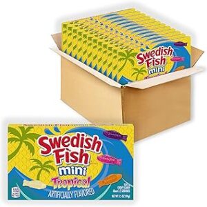 SWEDISH FISH Mini Tropical Soft & Chewy Candy, Bulk Candy, 12 - 3.5 oz Boxes