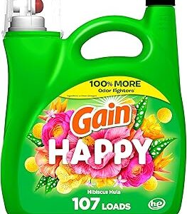 Gain Liquid Laundry Detergent, Happy, HE Compatible, 154 fl oz, 107 Loads