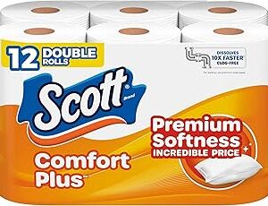 Scott ComfortPlus Toilet Paper, 12 Double Rolls, 231 Sheets per Roll, Septic-Safe, 1-Ply Toilet Tissue