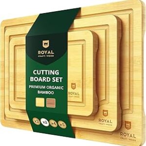 Wooden Cutting Boards for Kitchen Meal Prep & Serving - Bamboo Wood Cutting Board Set - Charcuterie & Chopping Butcher Block for Meat - Kitchen Gadgets Gift