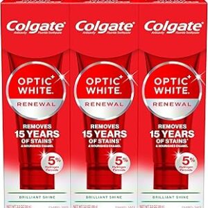 Optic White Renewal Teeth Whitening Toothpaste, Whitening Fluoride Toothpaste, Effectively Removes Tea, Coffee, and Wine Stains, Made with Hydrogen Peroxide, Brilliant Shine, 3 Pack, 3.0 oz