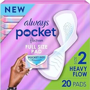 Always Pocket Feminine Pads for Women with FlexFoam, Size 2, Heavy Flow, with Wings, Unscented, 20 Count
