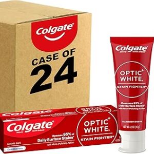 Optic White Stain Fighter Whitening Toothpaste, Clean Mint Flavor, Safely Removes Surface Stains, Enamel-Safe for Daily Use, Teeth Whitening Toothpaste with Fluoride, 4.2 Oz Tube (Pack of 24)