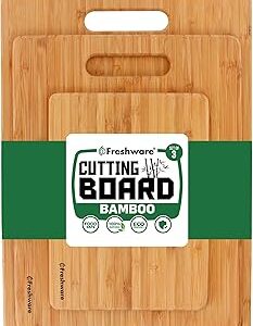 Bamboo Cutting Boards for Kitchen [Set of 3] Wood Cutting Board for Chopping Meat, Vegetables, Fruits, Cheese, Knife Friendly Serving Tray with Handles