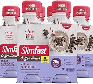 SlimFast Advanced Energy High Protein Meal Replacement Shake, Mocha Cappuccino, 20g of Ready to Drink Protein with Caffeine, 11 Fl. Oz Bottle, 4 Count (Pack of 3) (Packaging May Vary)