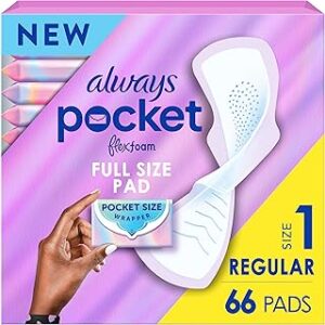 Always Pocket Feminine Pads for Women with FlexFoam, Size 1, Regular, with Wings, Unscented, 66 Count