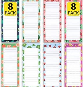 8 Magnetic Notepads – Notepads for Grocery List, Shopping List, To-Do List, Reminders -Strong Magnetic Back- Memo Notepad with Realistic Fruit Designs | 25 Sheets per Pad 7.5 x 3.5 inch (8 Pack)