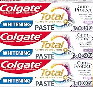 Colgate Total Active Prevention Gum Protect Whitening Toothpaste, Whitening Gum Toothpaste for Inflammation, Redness, Bleeding, Irritation, and Sensitivity, SLS Free, 3 Pack, 3.0 oz