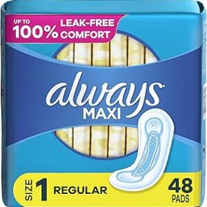 Always Maxi Feminine Pads Without Wings for Women, Size 1, Regular Absorbency, Unscented 48 Count (Packaging May Vary)