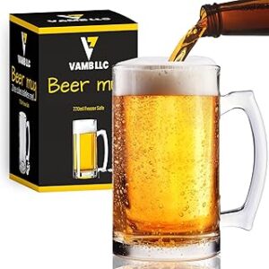 Glass Beer Mug Freezer Safe, 26 oz Mug Beer Stein with Handle, Large