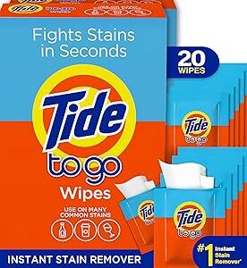 Tide Stain Remover for Clothes, Tide To Go Wipes, Instant Stain Remover for Clothes, Travel & Pocket Size, 20 Count