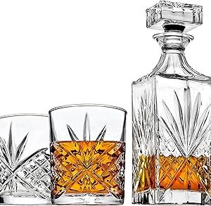 Whiskey Decanter Set with 2 Old Fashioned Whisky Glasses for Liquor Scotch Bourbon or Wine - Irish Cut