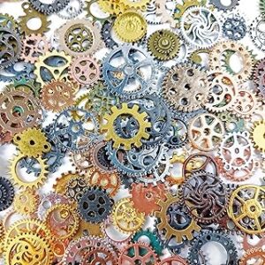 GXXMEI 300 Gram DIY Assorted Color Antique Metal Steampunk Gears Charms Pendant Clock Watch Wheel Gear for Crafting, Jewelry Making Accessory