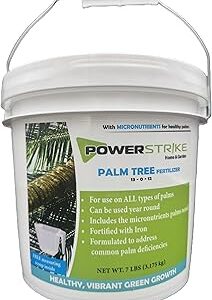 Power Strike Palm Tree Fertilizer. 7 LB Pail with Free Measuring Scoop. Fortified with Iron (Fe). Formulated to Address Common Palm Deficiencies. Includes micronutrients Palms Need to Thrive. (7LB)